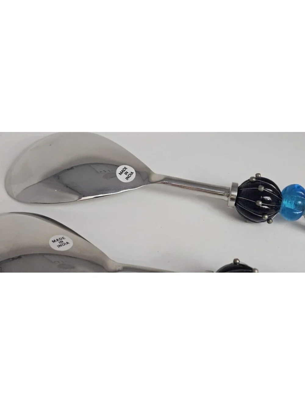 2 Piece Stainless Steel Salad Servers Set Glass Bead Handles Made In India